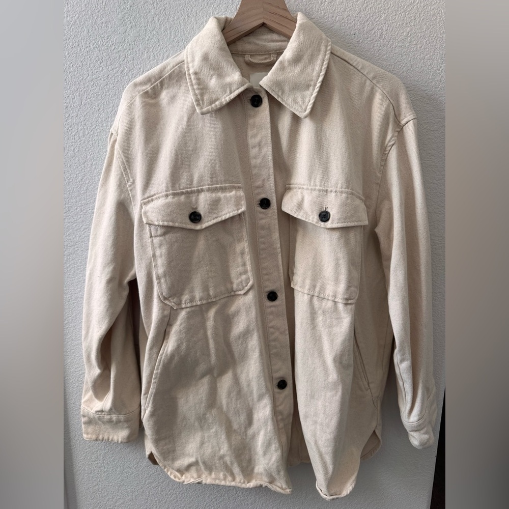 H&M Cream Button-Up Denim Jacket